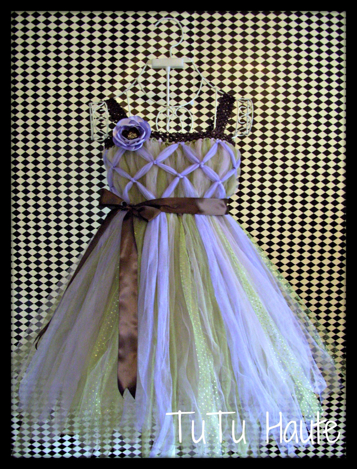 Lovely in Lavender / Empire Waist Lavender and Sage Tutu Dress with Chocolate Brown Accents  / Teen sizes 12Y to Adult Lg