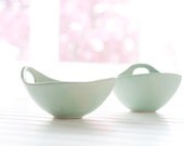 Pottery Bowls - Soft Seafoam Green with Handle - Set of 2 - Noodle Bowl - FringeandFettle Pottery Bowls - Soft Seafoam Green with Handle - Set of 2 - Noodle Bowl - FringeandFettle