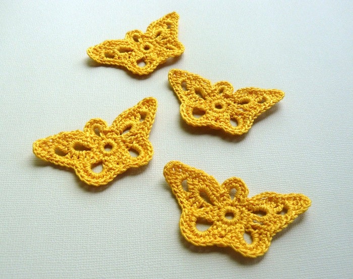 4 Crochet Butterfly Appliques -- Goldenrod Longwing - CaitlinSainio