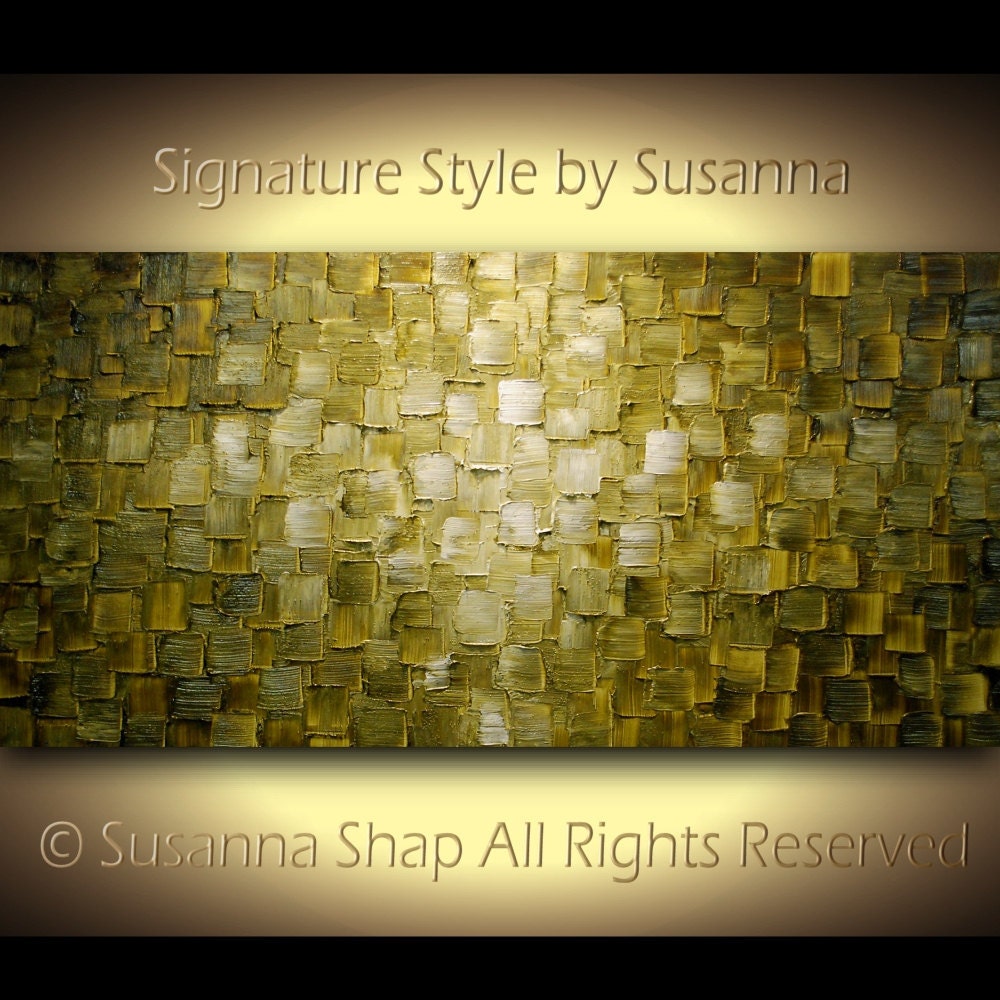 Original Large Abstract Fine Art on Canvas Textured Olive Green Moden Palette Knife Painting Ready to Hang 48x24 by Susanna