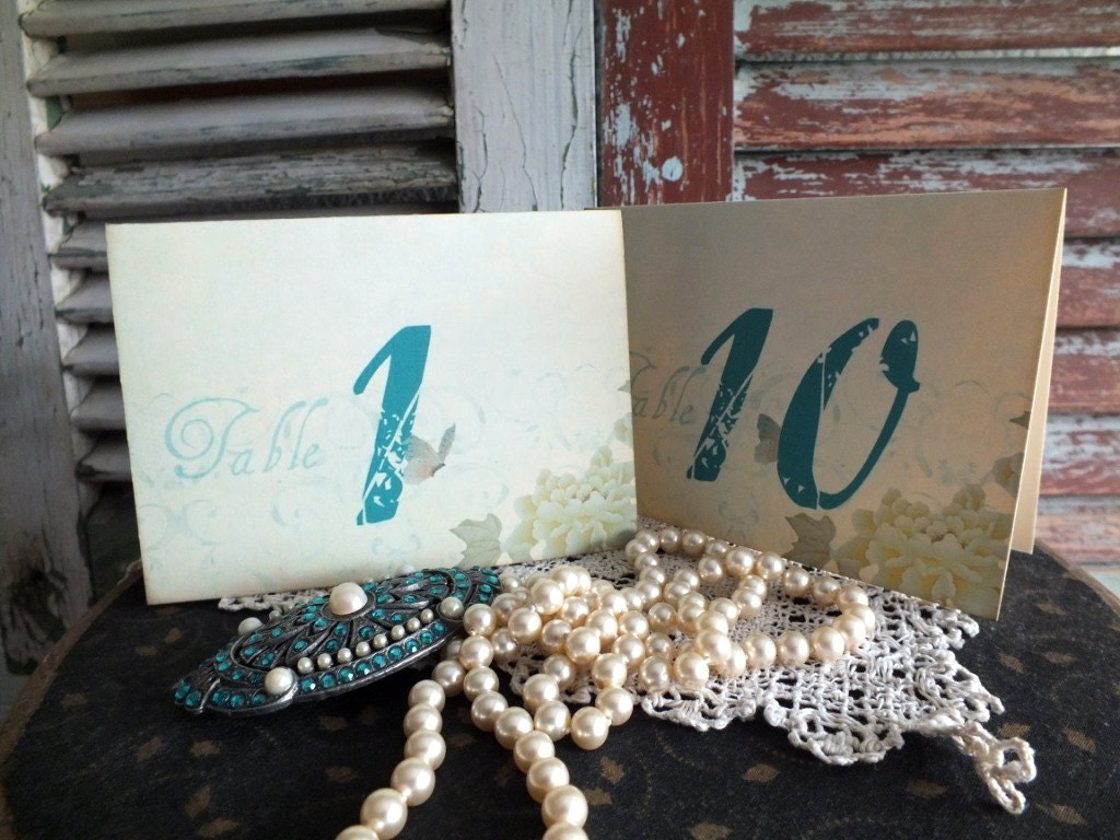 Vintage Wedding Table Number Cards Handmade by avintageobsession on etsy