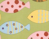 1 fat quarter Momo Fabric - Odyssea Poseidon Fish Kelp Green, Designer Fabric Moda