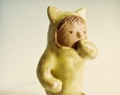 Wild Things Pajamas, Sleepy Boy Figure, Handmade Pottery Sculpture