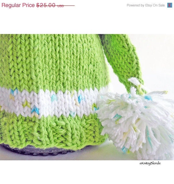 Baby Elf Hat Hand Knit Lime Green Cotton Yarn Photo Prop - Newborn