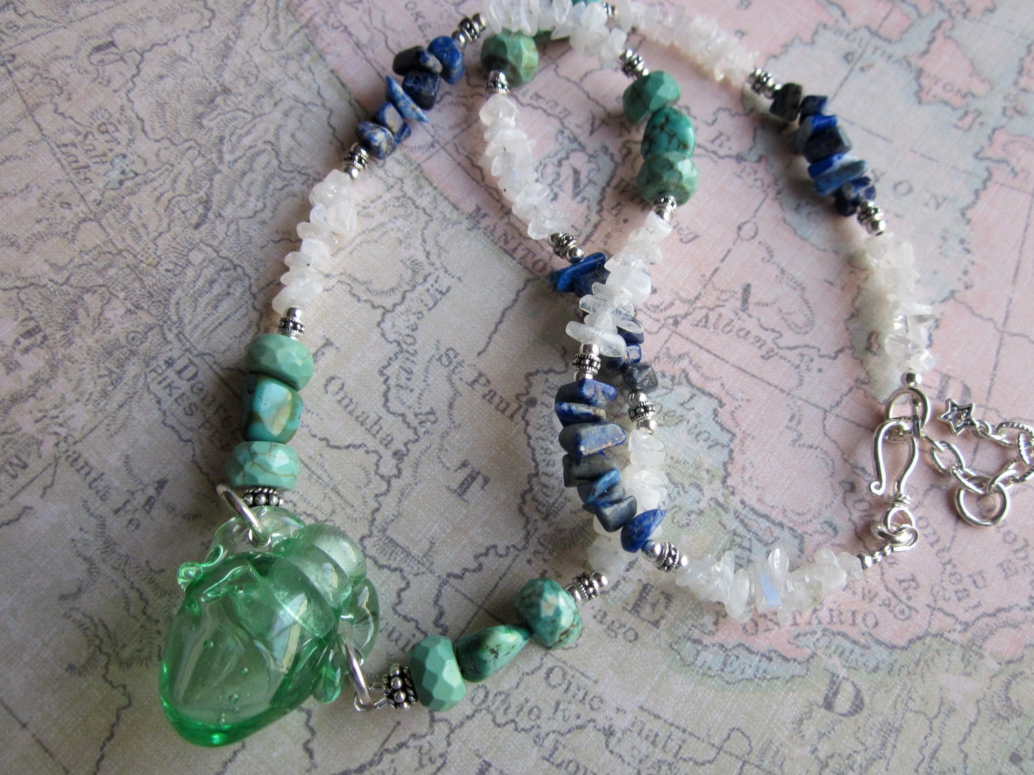 Italian Glass Vessel Pendant Necklace with Gemstone