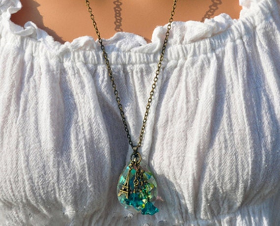 Quartz Necklace,Aqua,Paris,Eiffel Tower Necklace,Feal,Blue,World Traveler,European Vacation