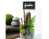 Moss Terrarium & Chalkboard Plant Marker "Le Jardin"