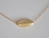 Gold Oval Leaf Necklace - small etched leaf charm gold plated - simple everyday jewelry