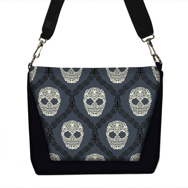 Digital SLR Camera Bag Dslr Camera Bag Purse Womens Camera Bag Case - Paisley Skulls Damask black gray - In Stock