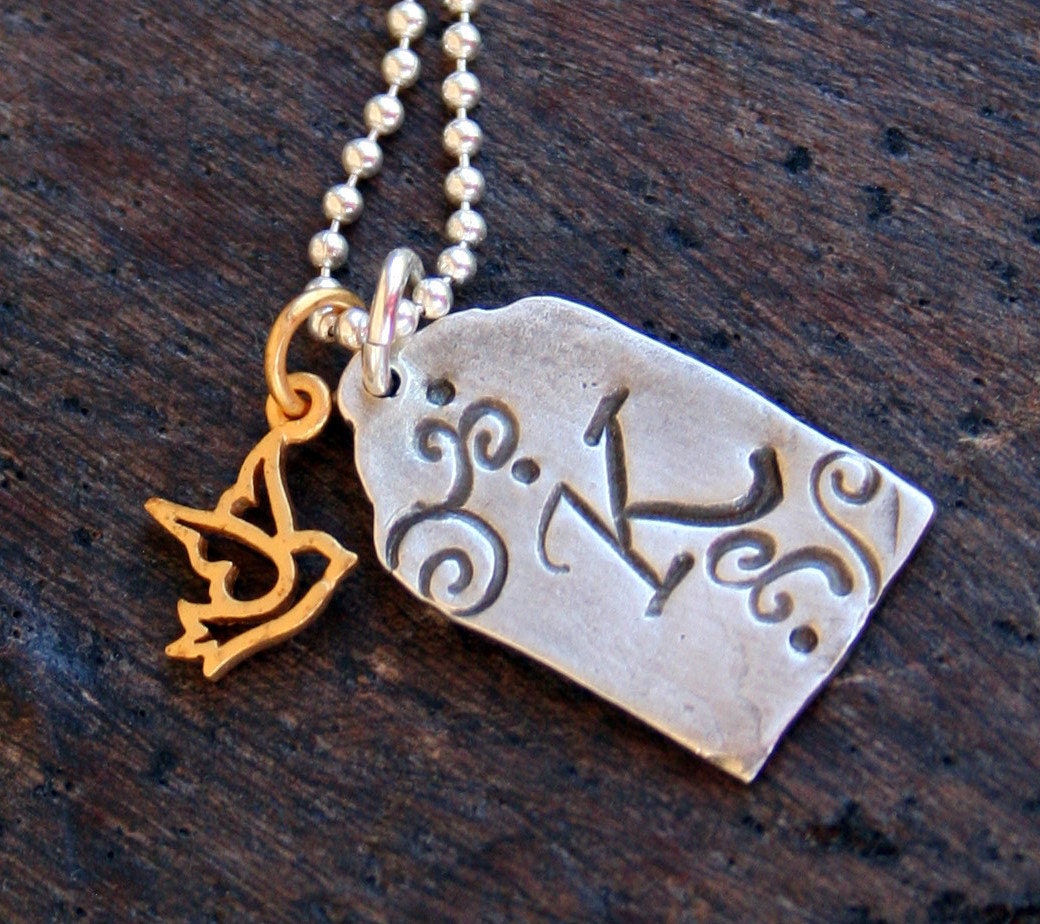 Sterling silver Initial Stamped Tag Necklace