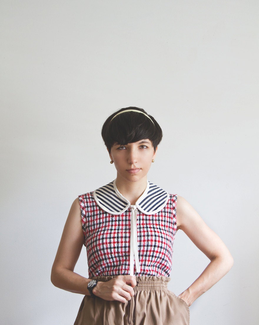 Denim Stripe Butterfly Collar