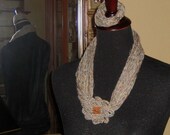 Lariat scarf with Crochet Flower and Matching Wristlet, Tori's Fingers of Hope - Sophisticate
