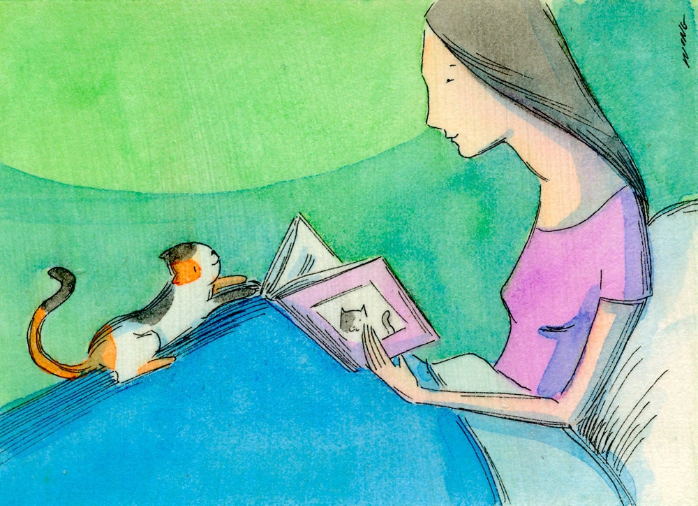 Original ACEO Painting -- Read me a story