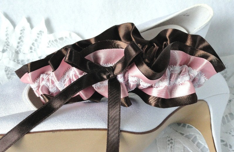 Cocolate Brown and Rose Pink Lace Garter
