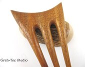 Curly Koa Wood Hair Fork 3 Prong, Mini Lilli Grahtoe Studio Handmade