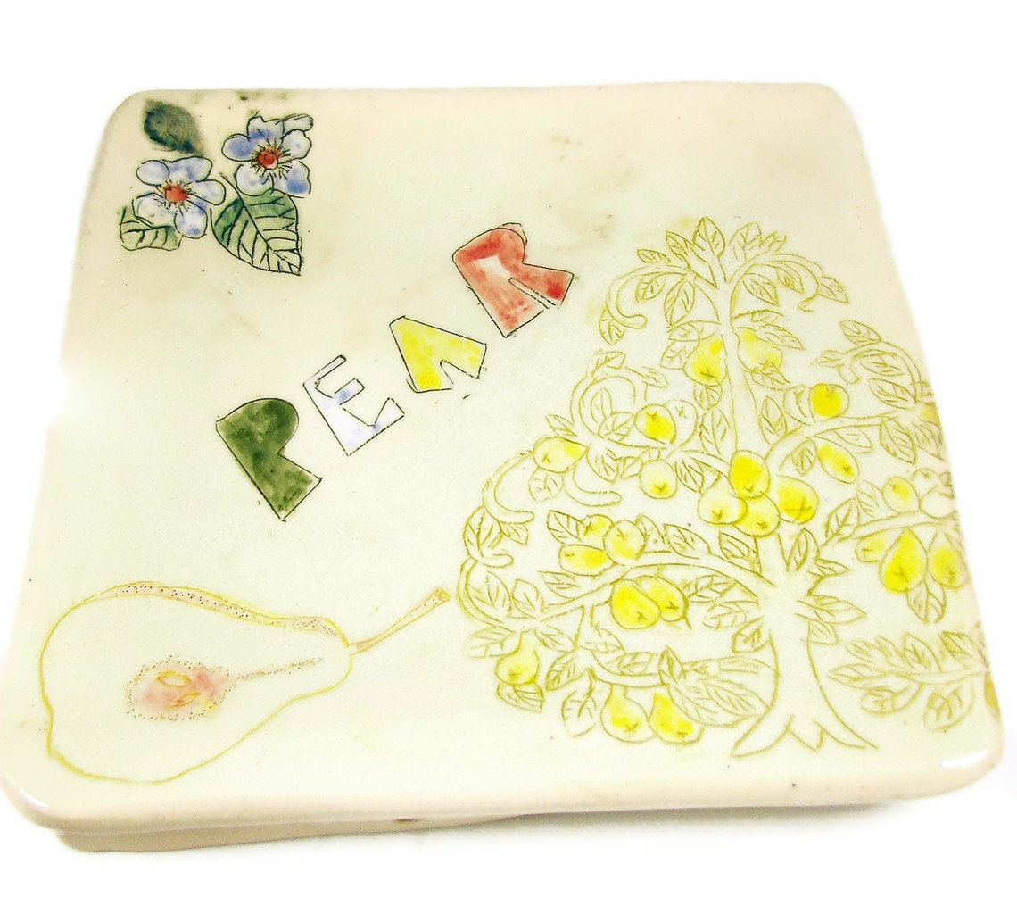 PEAR Square Plate - Handmade Ceramic - Ready to Ship Today -  Mishima Style