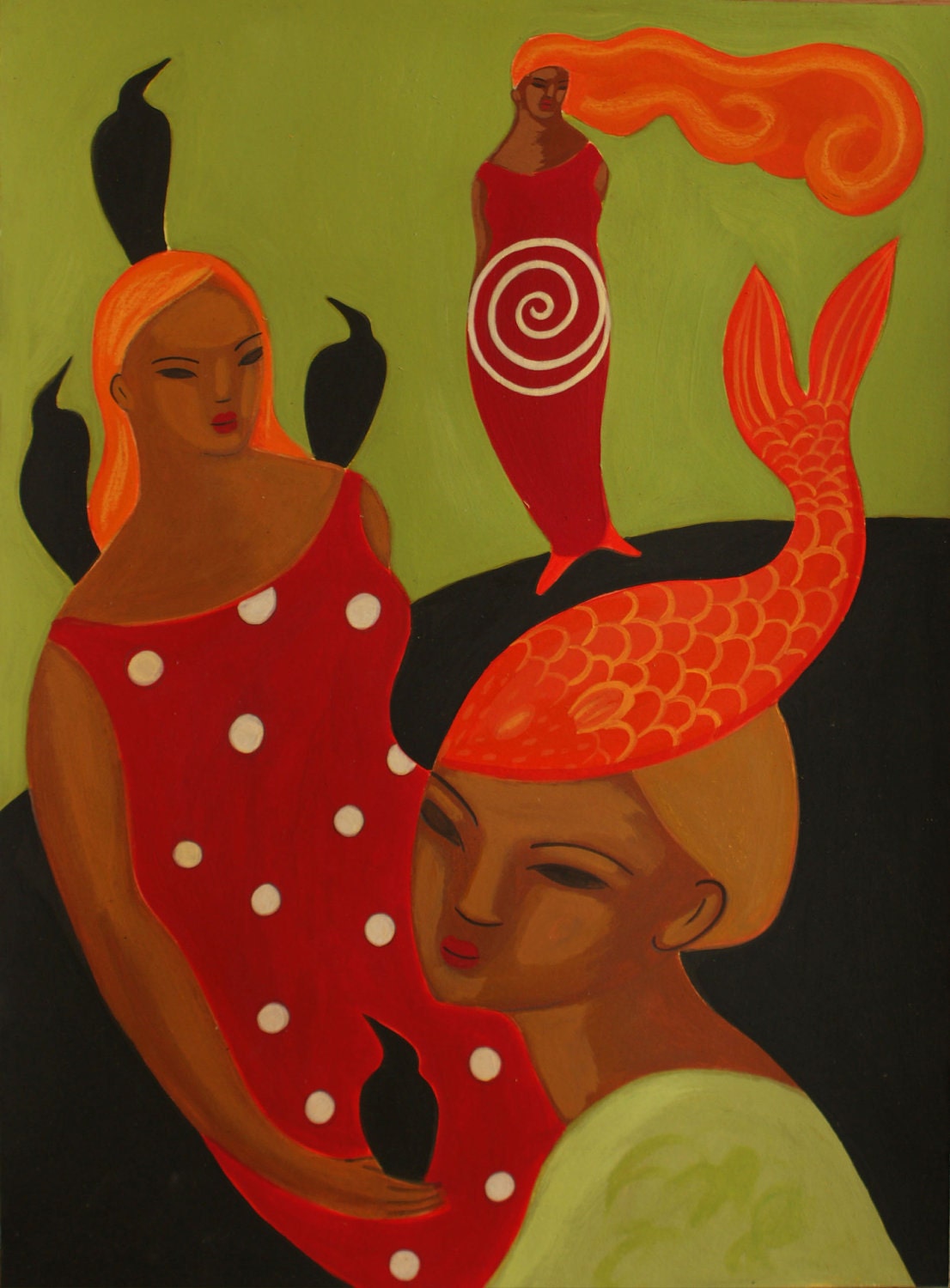 women on green and red - carmenga