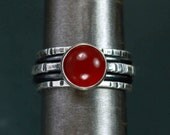 Stacking Silver Rings with Carnelian Gemstone, Recycled Hammered Silver, Set of 5 - FREE Shipping