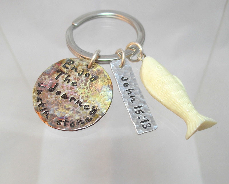 Key chain Enjoy The Journey Organic Copper Disc Hand Stamped Personalized