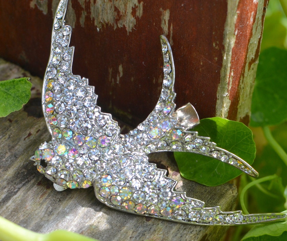 Rhinestone encrusted sparrow clip