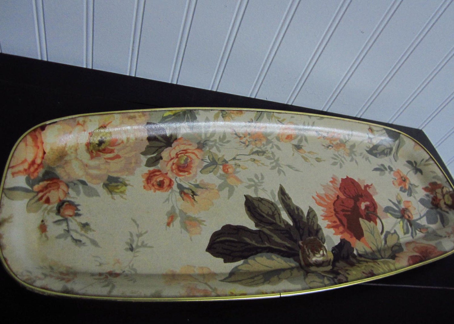 Vintage Fiberglass Long Floral Tray -