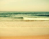Beach photo ocean photography cream olive peach coral pink tones nature photo water seaside bliss - Waiting For The Tides -