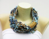crochet lariat  scarf,in blue tones,gift