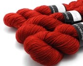 Fire Red --BFL Hard Twist hand dyed sock yarn (handpainted sock yarn)