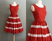 50s XS Red Calico Printed Swing DRESS