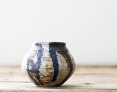 Small Vintage Pottery Vase, Gray with Blue and Brown Abstract Design - PineandMain Small Vintage Pottery Vase, Gray with Blue and Brown Abstract Design - PineandMain