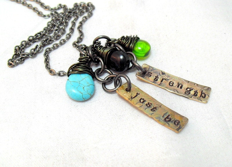 Two Tags - Two Crystal - Personalize Multi Shape and Size Hand Stamped Disc Mommy Necklace Mixed Metal Jewelry for Mom