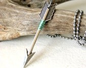 Memorial Day Sale 10% off Silver arrow necklace mint green wire wrapped antiqued silver arrow with stainless steel ball chain woodland fash