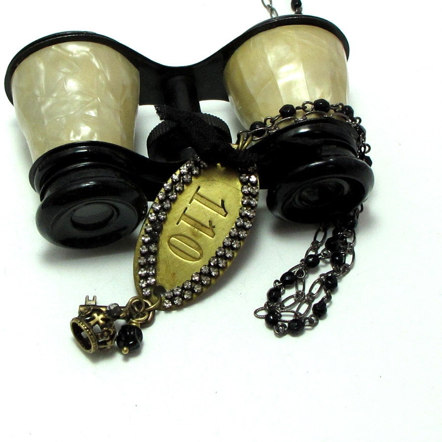 Vintage Tag Crown Key Long Necklace Crystal Neo Victorian Noir Exclusive Design By Mystic Pieces