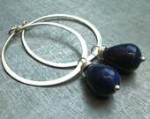 Lapis Lazuli Hammered Sterling Silver Hoop Earrings