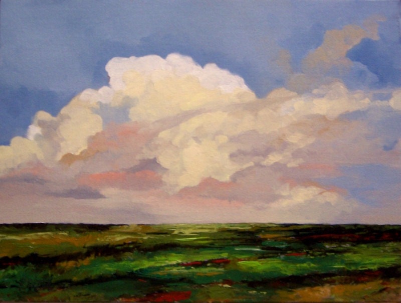 original oil painting, landscape, Field and Sky, 100% charity donation, 9X12 canvas panel, clouds, sky, farmland