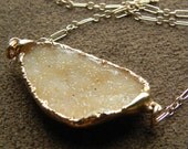 SALE Warm Druzy Quartz Pendant and Gold FIlled Chain Necklace - Double Bail