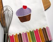 Cupcake Embroidered Tea Towel