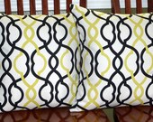 Decorative Accent Toss Pillow Covers - Two 18 Inch Black and Yellow / Green