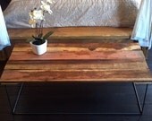 50% OFF SALE - Barn Wood Coffee Table - Industrial Furniture - Modern Reclaimed Upcycled Rustic Wood with Vintage Steel Iron Hairpin Legs