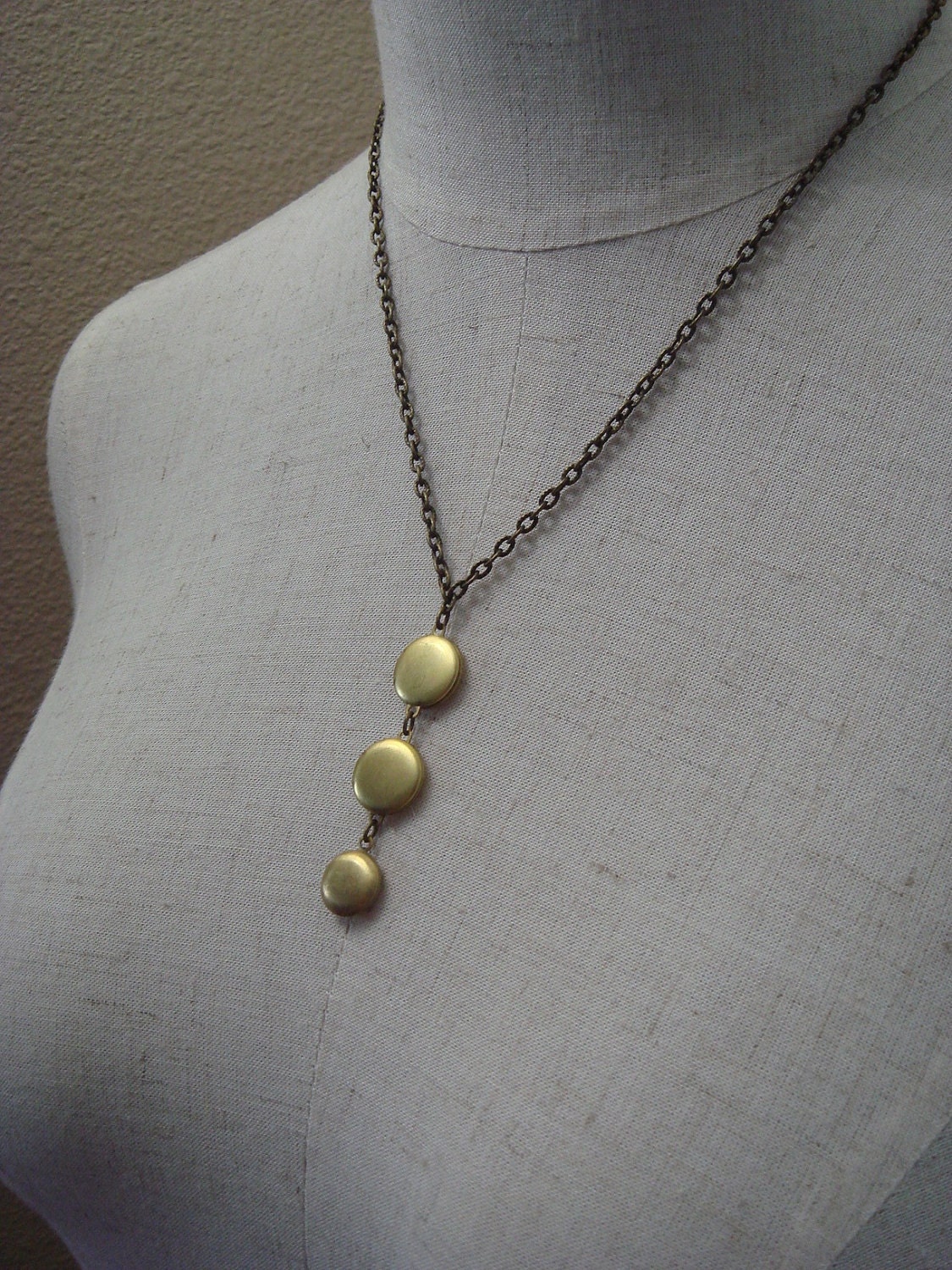 Locket Trio Necklace, Three Raw Brass Vintage Lockets