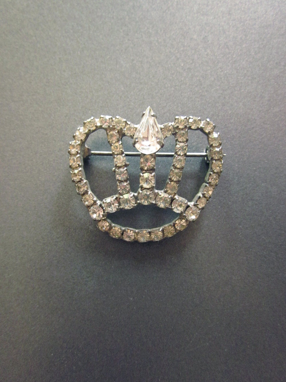 Vintage Rhinestone Crown Brooch - JeepersKeepers