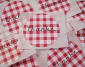 Red and white gingham thank you stickers, 12 count