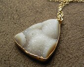 SALE Pale Druzy Agate Pendant and Gold FIlled Chain Necklace - Large and Sparkly