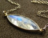 SALE Large Faceted Blue Moonstone Vermeil and Gold Filled Suspension Necklace Rainbow