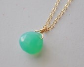 Mint Green Necklace - green chalcedony heart briolette teardrop gold filled - simple everyday jewelry