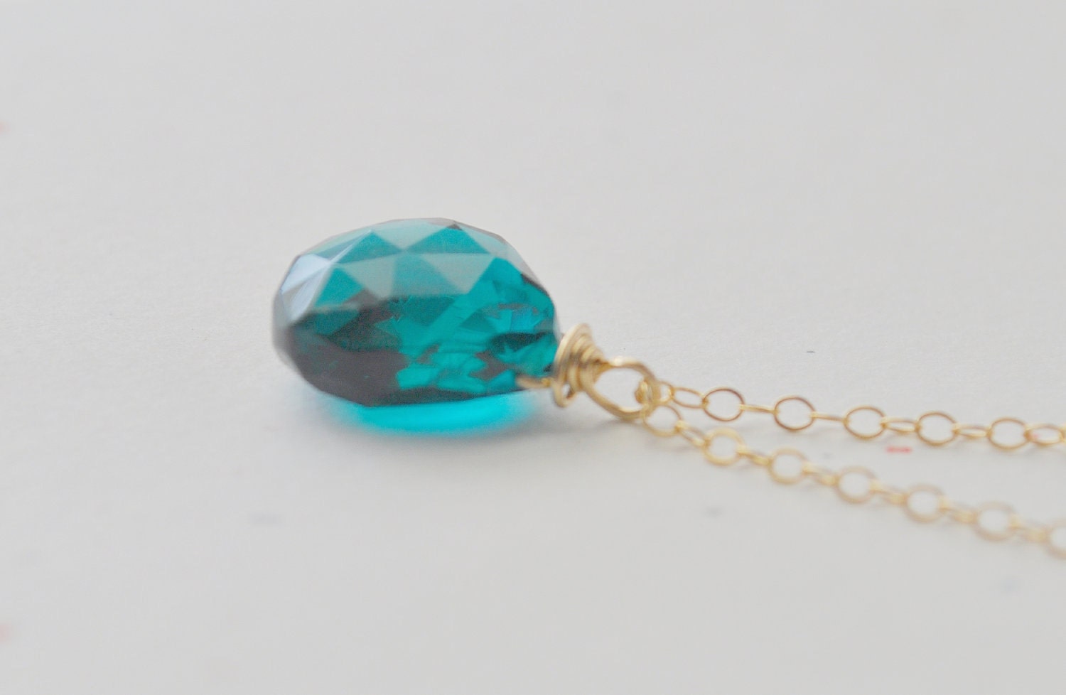 Blue Drop Necklace - blue green apatite briolette teardrop quartz gold filled - simple everyday or wedding jewelry