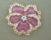 Enamel and Rhinestone Pansy Flower Brooch
