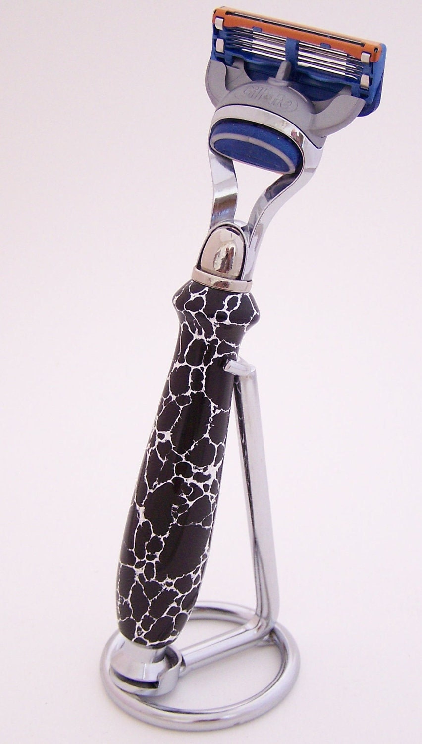 Black with White Web Tru-Stone Fusion Razor Shaving Handle (Handmade in USA)
