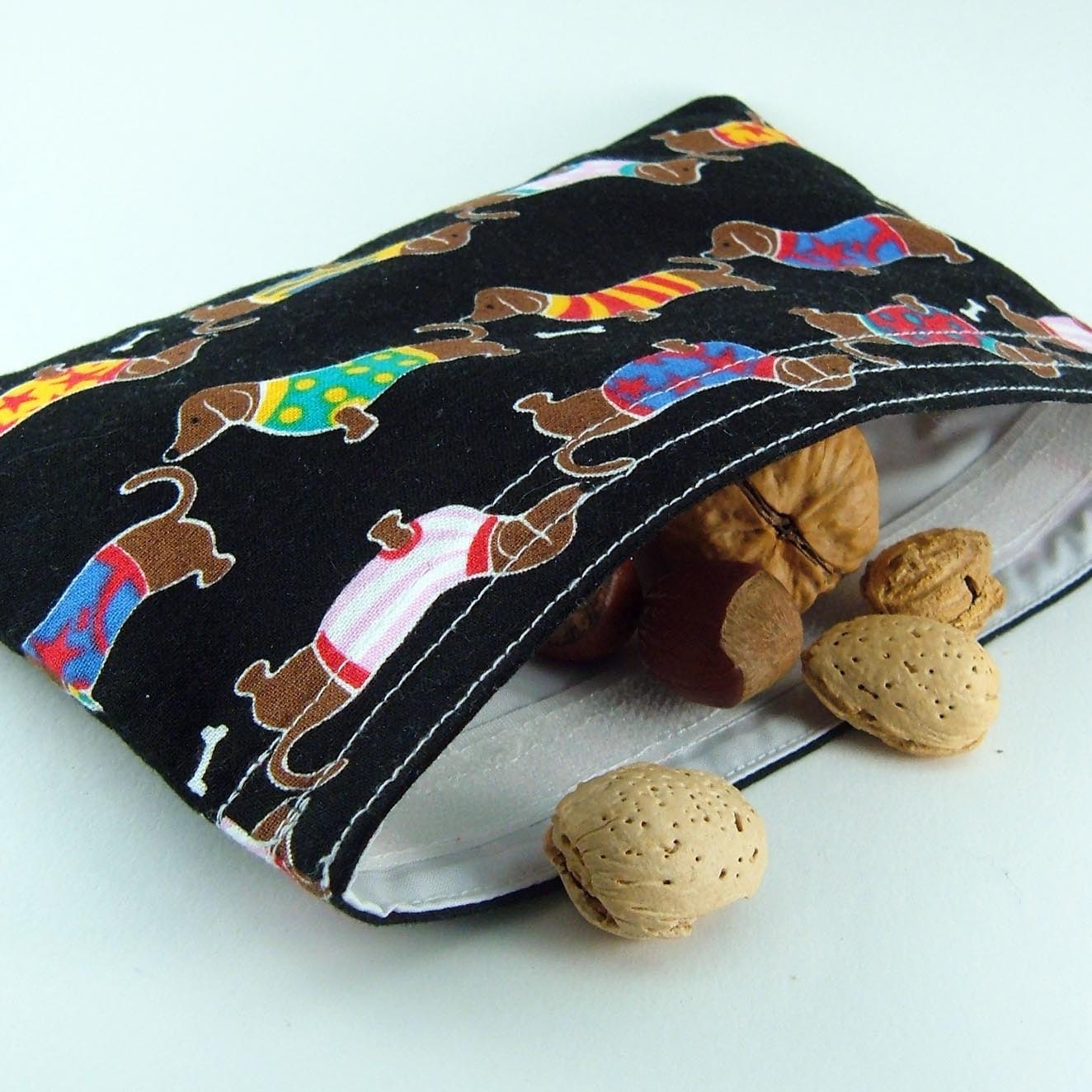 Reusable snack bag - Dachshund dogs black boy kid party favor ecological food storage washable pouch - Sac collation