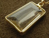 SALE Step Cut Rutile Quartz and Vermeil Gold Filled Necklace